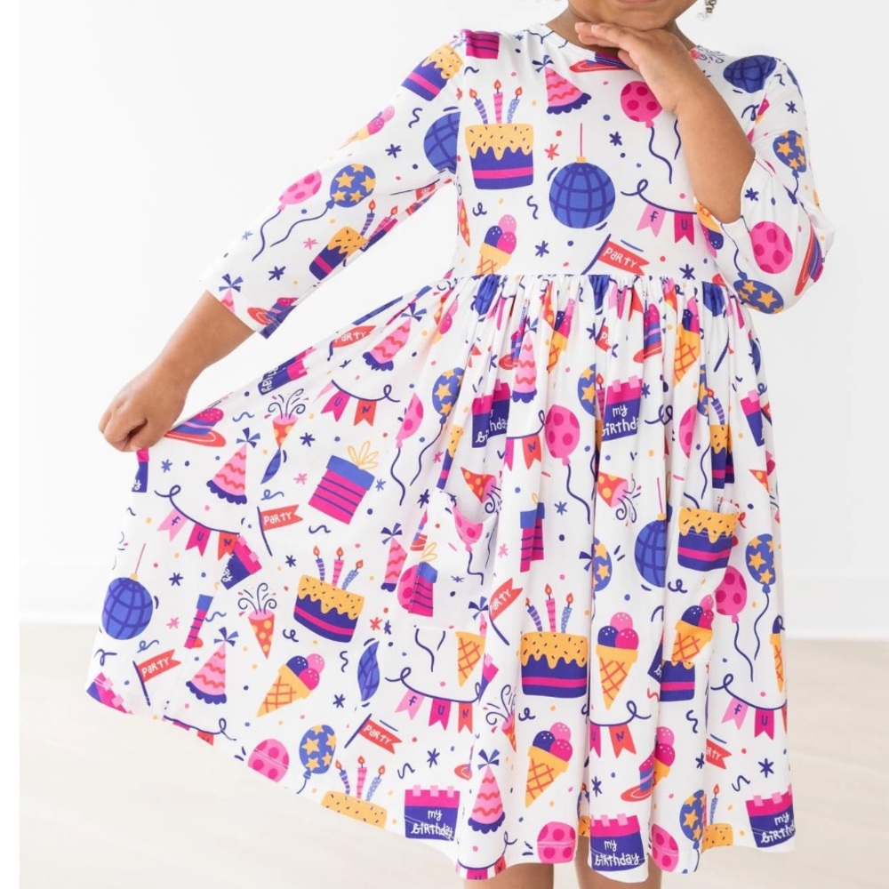 Mila and Rose Happy Birthday pockets twirl dress, size 7-8